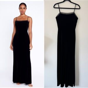 Venessa Stevens Maxi Dress Velour Velvet Full Length Gown Black Beaded Sz 10